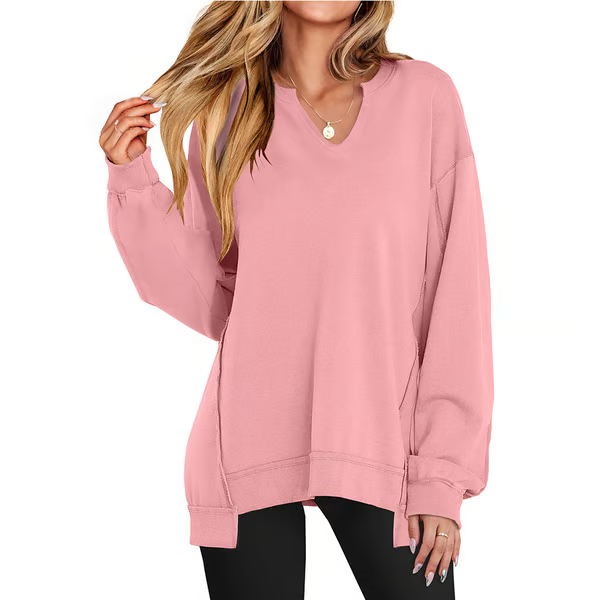Womens Oversized Sweatshirt V Neck Long Sleeve Tunic Lightweight Pullover