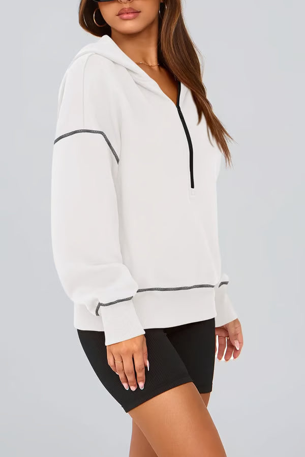 Women's Half Zip Hooded Long Sleeve Cropped Pullover