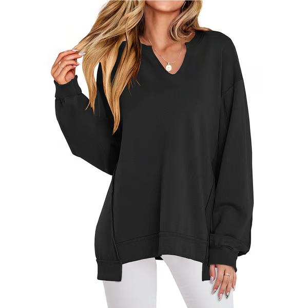 Womens Oversized Sweatshirt V Neck Long Sleeve Tunic Lightweight Pullover
