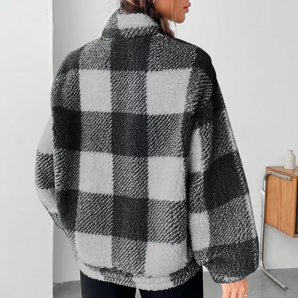 🍂Casual Plaid Pullover – Drop Shoulder Half-Zip Top for Women👩