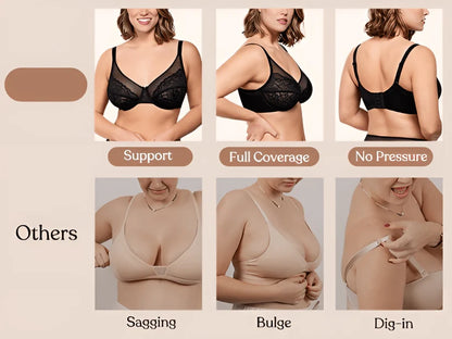 🔥🔥Floral Lace Plus Size Underwire Unlined Unpadded Minimizer Full Coverage Bra
