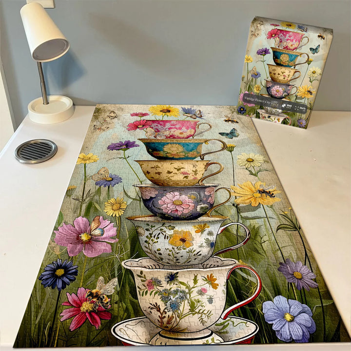 Vintage Flower Cup Jigsaw Puzzle 500 1000 Pieces