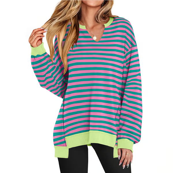 Womens Oversized Sweatshirt V Neck Long Sleeve Tunic Lightweight Pullover