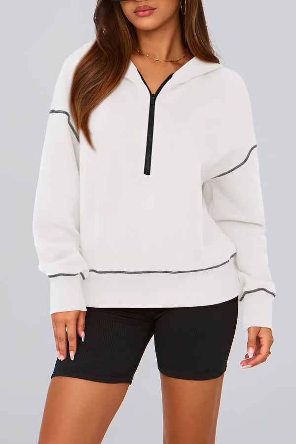 Women's Half Zip Hooded Long Sleeve Cropped Pullover