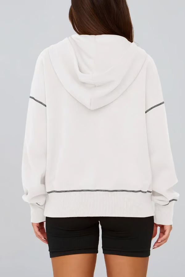 Women's Half Zip Hooded Long Sleeve Cropped Pullover