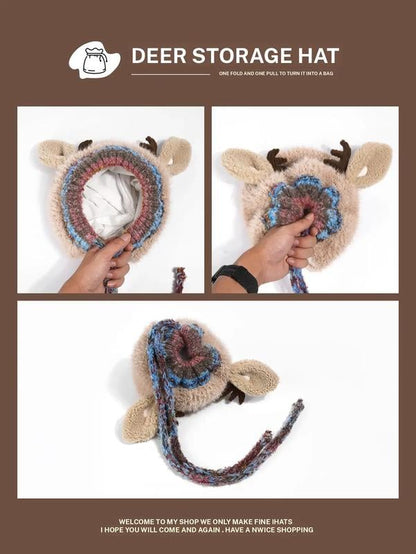 🎁Top Choice for Christmas Gifts! 🦌 Creative Antler Hat & Bag 2-in-1 – Practical and Adorable 🎄