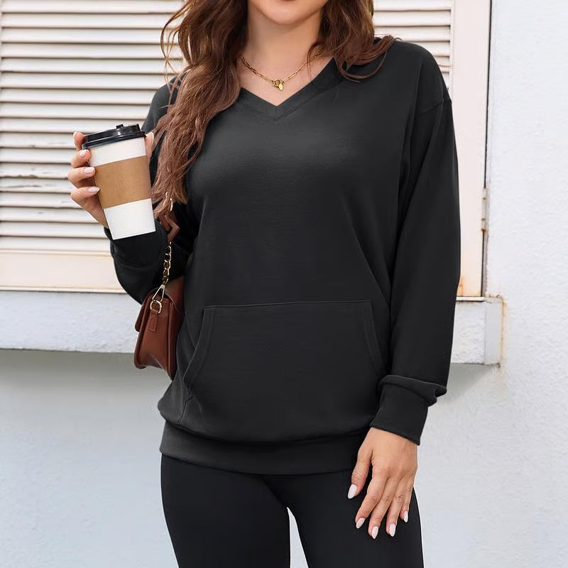 Women's Hoodless V-Neck Kangaroo Pocket Sweatshirt