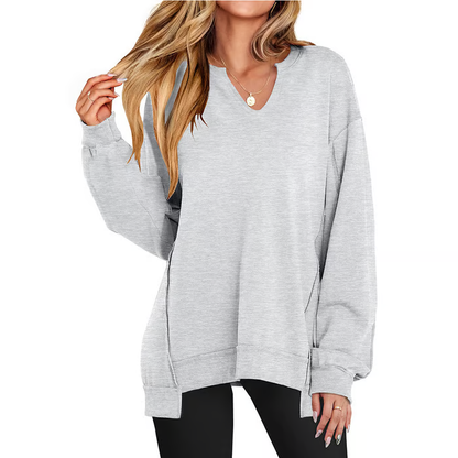 Womens Oversized Sweatshirt V Neck Long Sleeve Tunic Lightweight Pullover