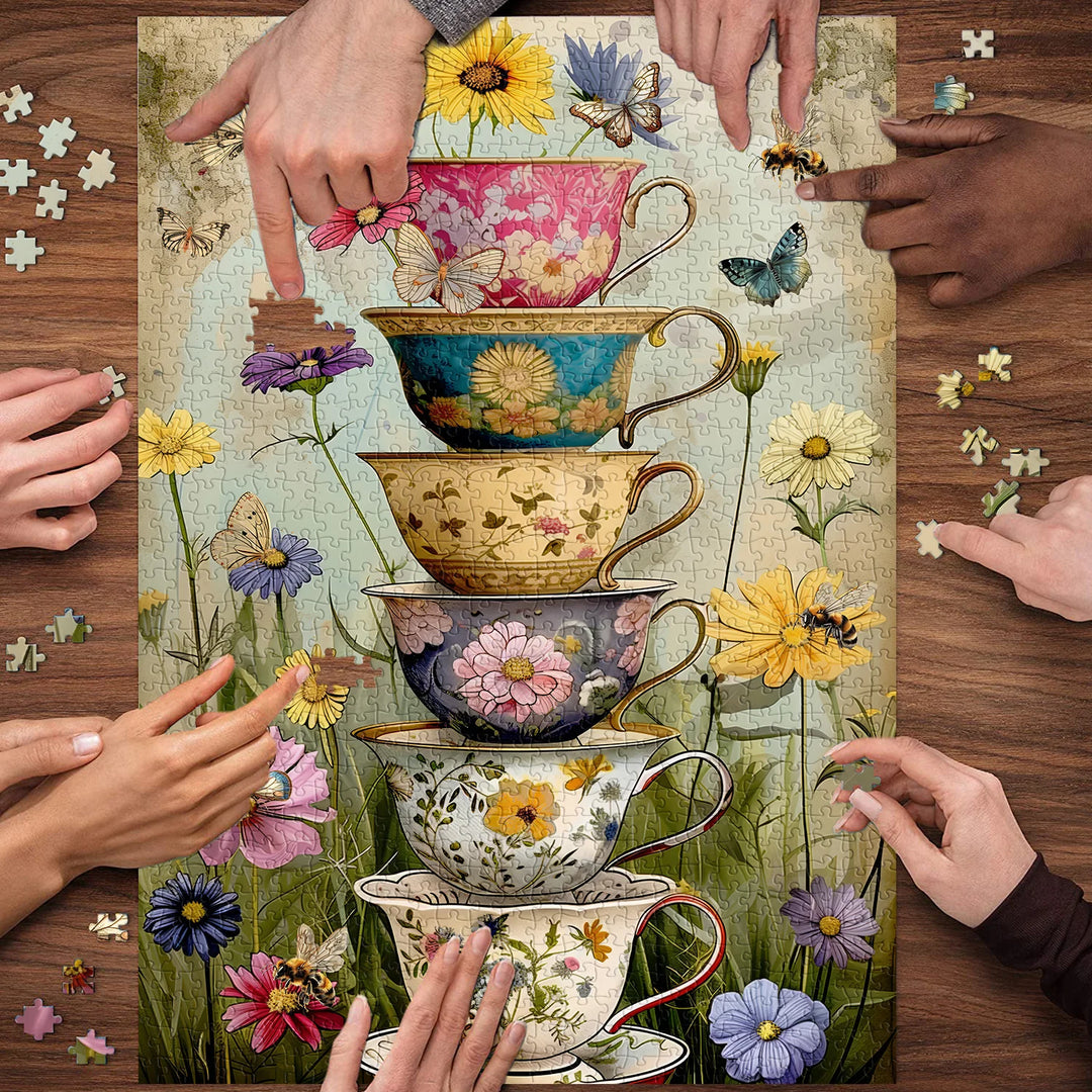 Vintage Flower Cup Jigsaw Puzzle 500 1000 Pieces