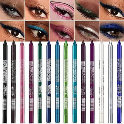 💗LAST DAY PROMOTION - 50%OFF🎁✨14-Pack Eyeliner Pencil Waterproof Colored Paste Liners with Metallic & Shimmer Finishes Smudge-Proof