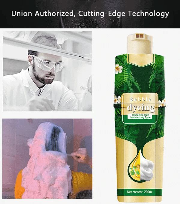 Vegetable hair dye shampoo in bubbles