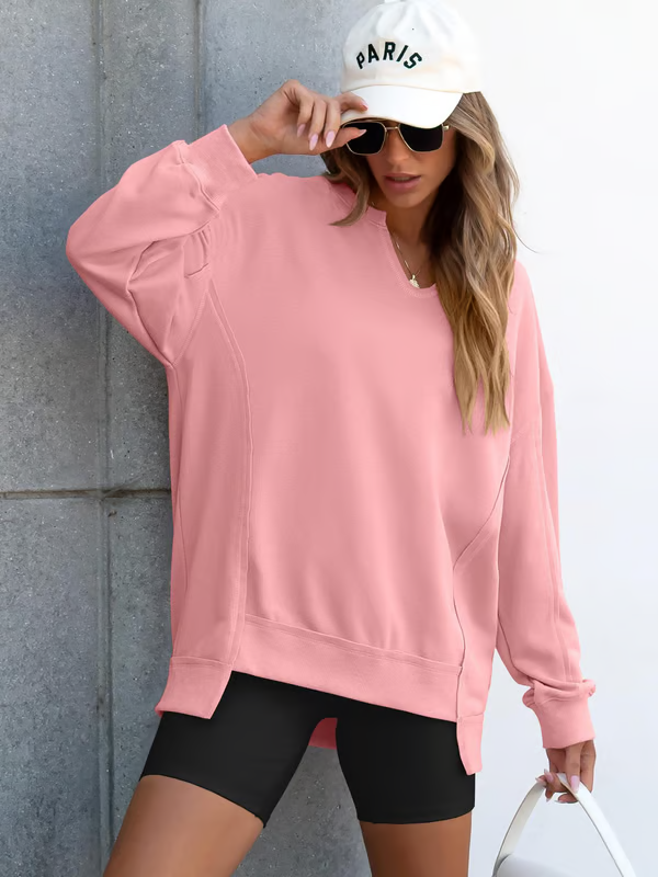 Womens Oversized Sweatshirt V Neck Long Sleeve Tunic Lightweight Pullover