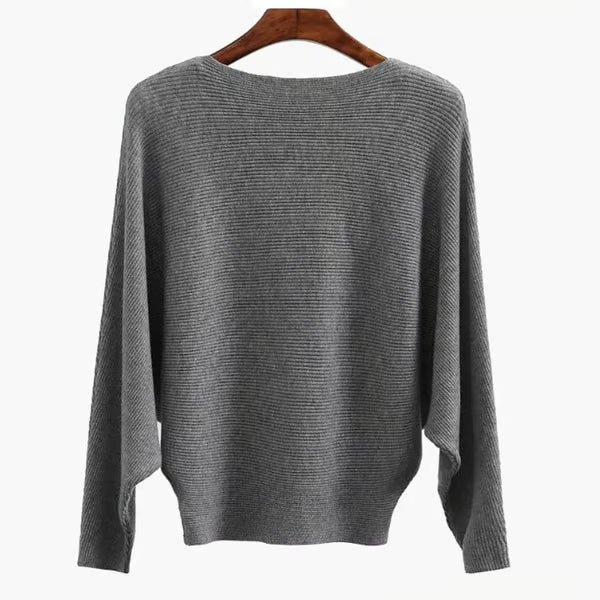 Women's Boat Neck Bat Sleeve Knitted Sweater