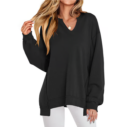 Womens Oversized Sweatshirt V Neck Long Sleeve Tunic Lightweight Pullover