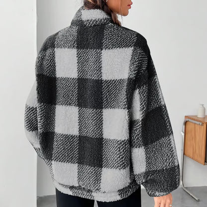 🍂Casual Plaid Pullover – Drop Shoulder Half-Zip Top for Women👩