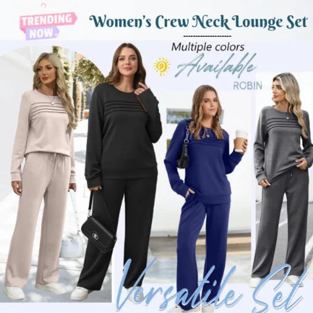 🔥LAST DAY 45% OFF✨Women’s Crew Neck Lounge Set - Soft Cotton Top & Drawstring Pants (50+ Reviews)