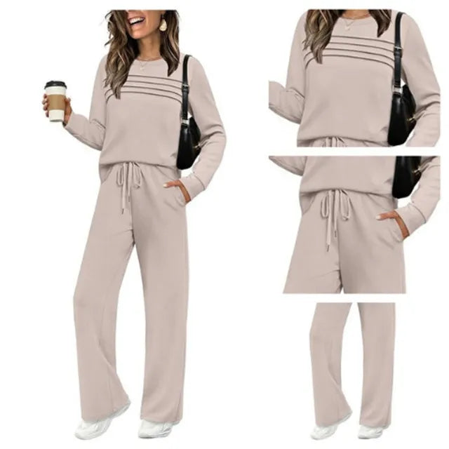 🔥LAST DAY 45% OFF✨Women’s Crew Neck Lounge Set - Soft Cotton Top & Drawstring Pants (50+ Reviews)