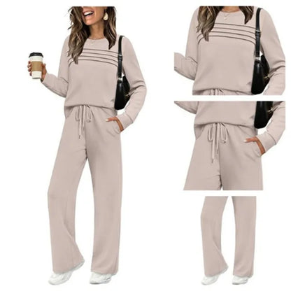 🔥LAST DAY 45% OFF✨Women’s Crew Neck Lounge Set - Soft Cotton Top & Drawstring Pants (50+ Reviews)