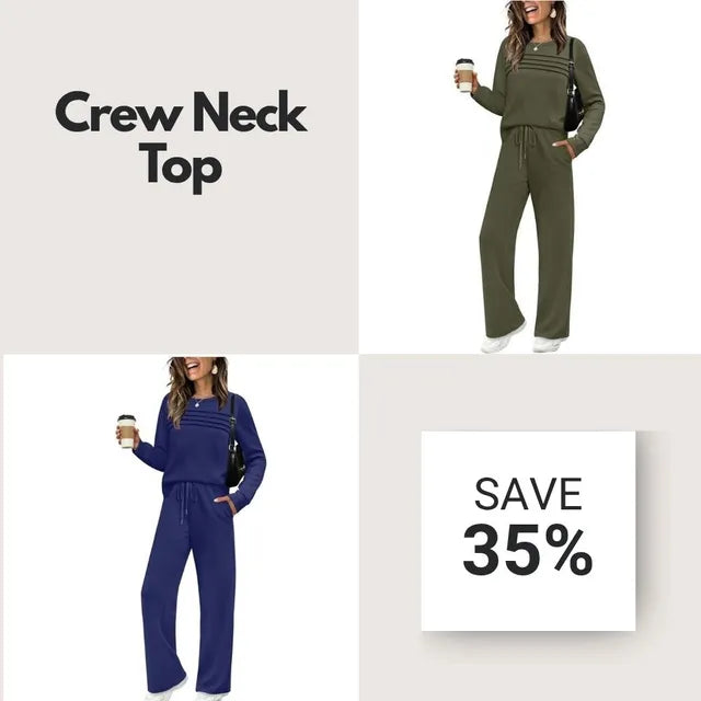 🔥LAST DAY 45% OFF✨Women’s Crew Neck Lounge Set - Soft Cotton Top & Drawstring Pants (50+ Reviews)
