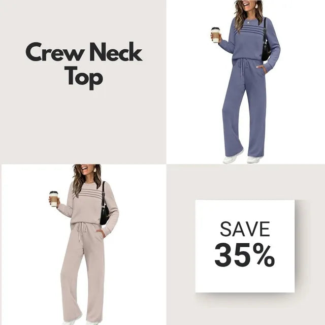 🔥LAST DAY 45% OFF✨Women’s Crew Neck Lounge Set - Soft Cotton Top & Drawstring Pants (50+ Reviews)