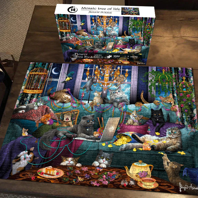 Cat Party Night Jigsaw Puzzle 500 1000 Pieces